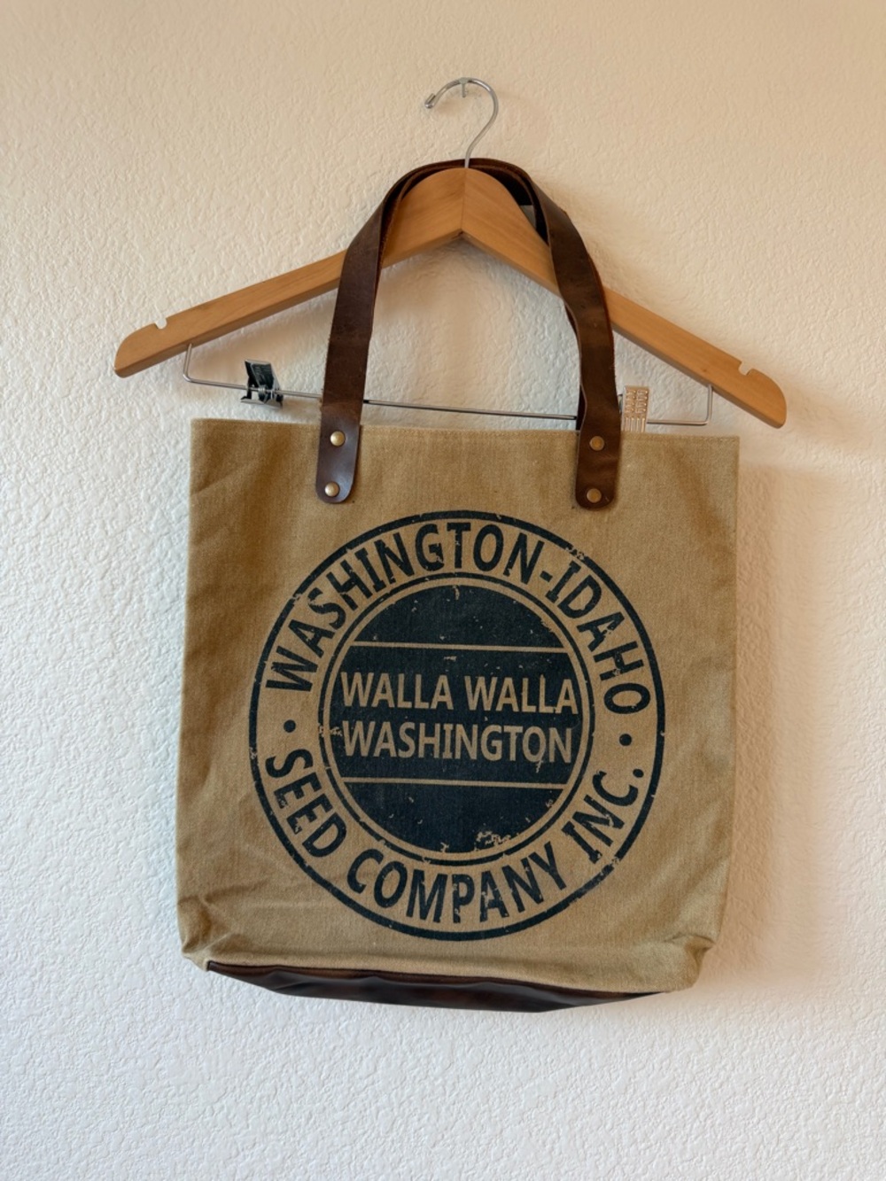 Walla Walla Washington Vintage Seed Company Canvas Tote Bag with Leather NWT